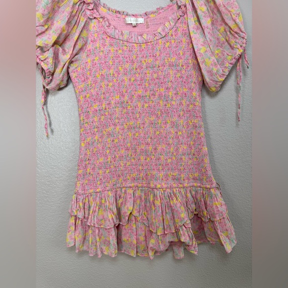 Loveshackfancy Violet Ruffle Mini Dress in Floral Melon Punch size Large $395 - Picture 8 of 16